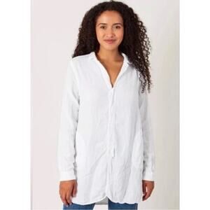 CP Shades White Linen Button Front Tunic Shirt Long Sleeve L Coastal Grandma
